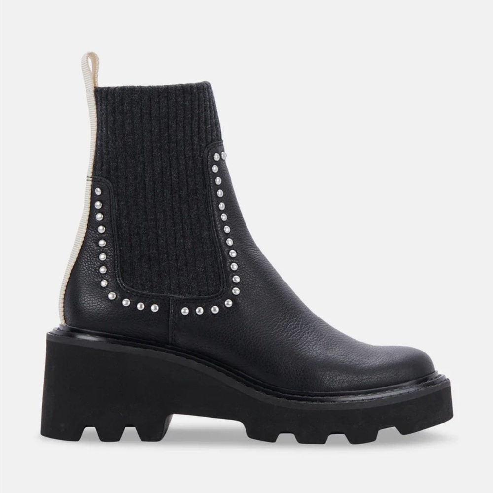 Dolce Vita Stud H2O Boots Black Leather and Knit Chelsea Studded Boot NWT 7.5